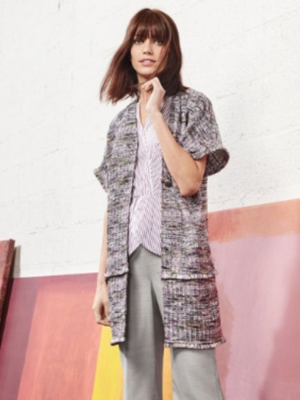 St John Anna Tweed Topper Fringe Multi Knit Jacket